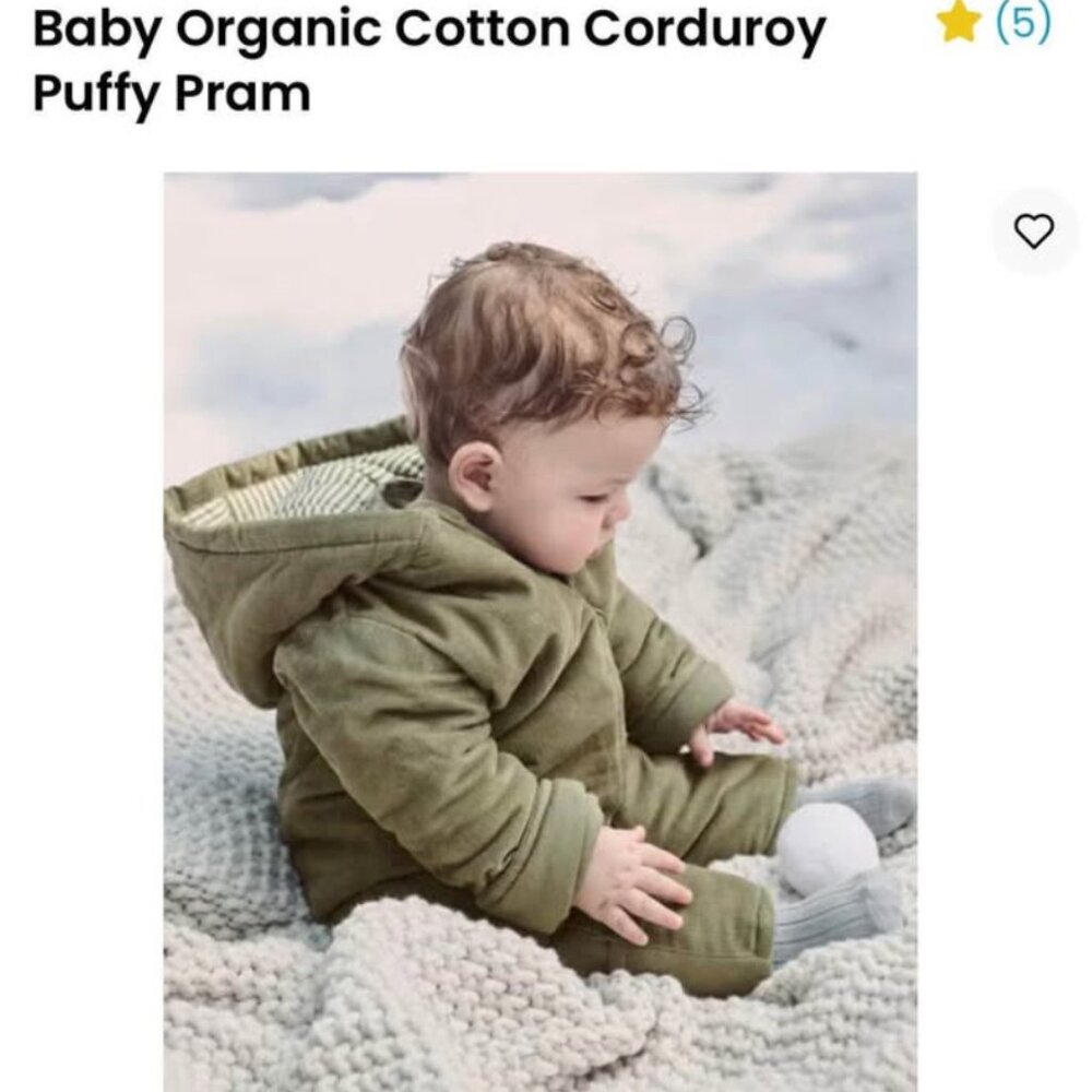 Baby Organic Cotton Corduroy Puffy Pram size 0-3